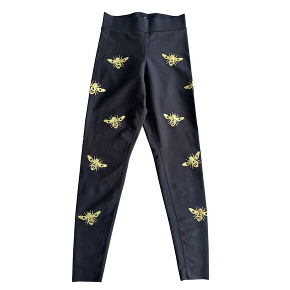 ULTRACOR Bee Print Floral Black Workout Training Leggings Size M - Picture 1 of 9